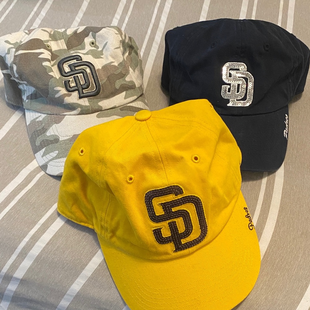3 San Diego Padres hat - Yellow, Camo, Navy blue sequins